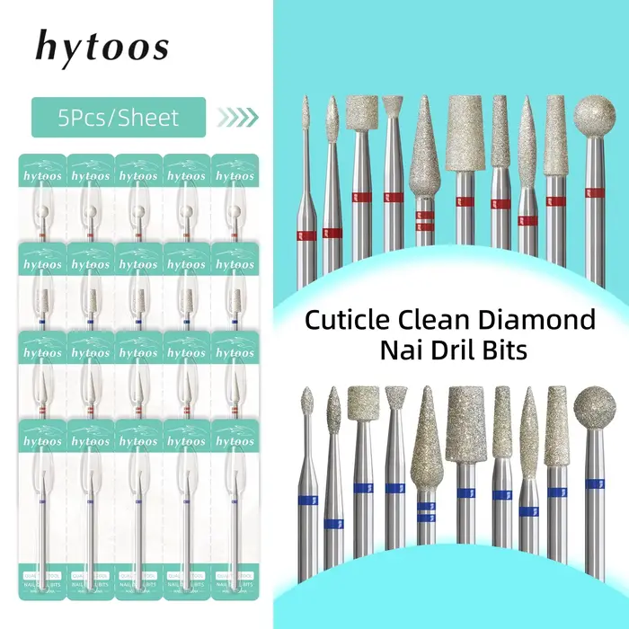 HYTOOS 5 pièces/ensemble forets à ongles diamant russe cuticule propre foret à ongles sécurité profe