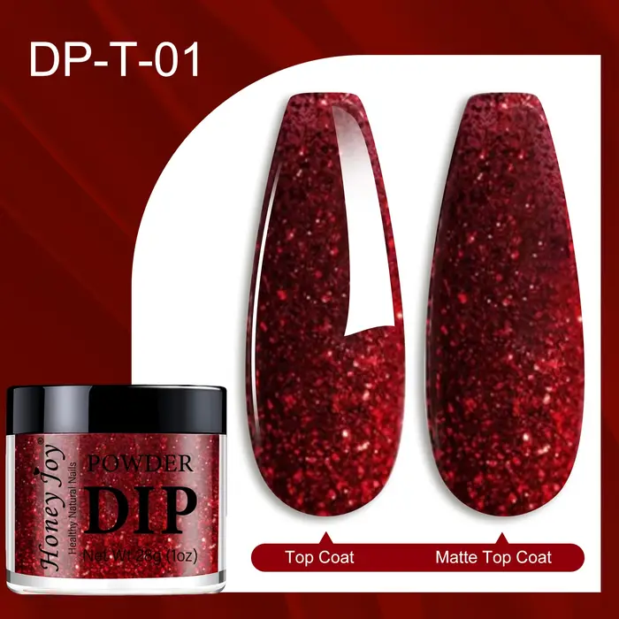 28 g/pot couleurs très fines pour la saint-valentin système de poudre de trempage à paillettes rouges