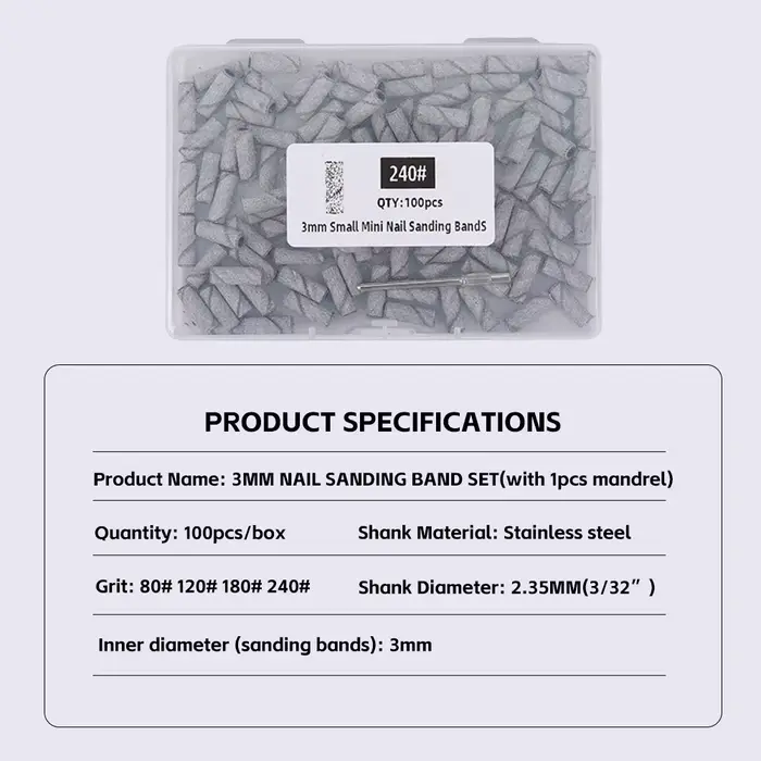 Bandes de ponçage des ongles de 3mm, grain 80/120/180/240, Mini foret à ongles électrique, accessoir
