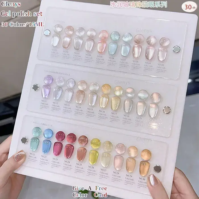Glenys Vernis à Ongles Semi-Permanent Effet Œil de Chat 30 Couleurs avec Perles de Verre Hydratantes