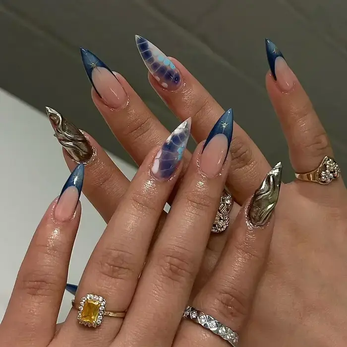 Faux ongles français en amande, 24 pièces, paillettes avec strass, portables, artificiels, simples,