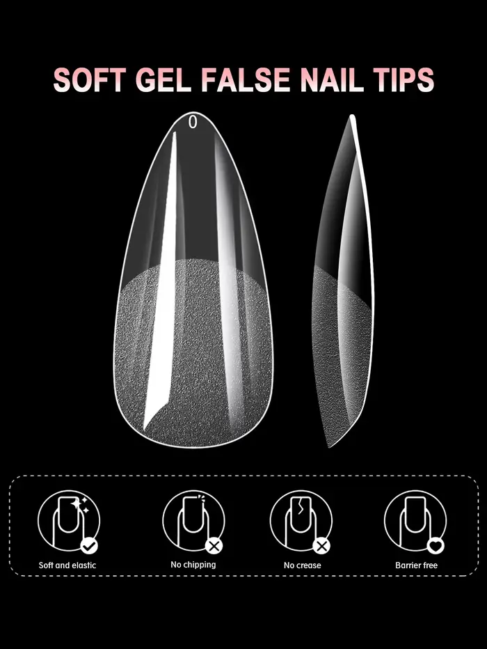 100/600 faux ongles courts en forme d'amande, en gel souple, couvrants, pour ongles en acrylique, à 