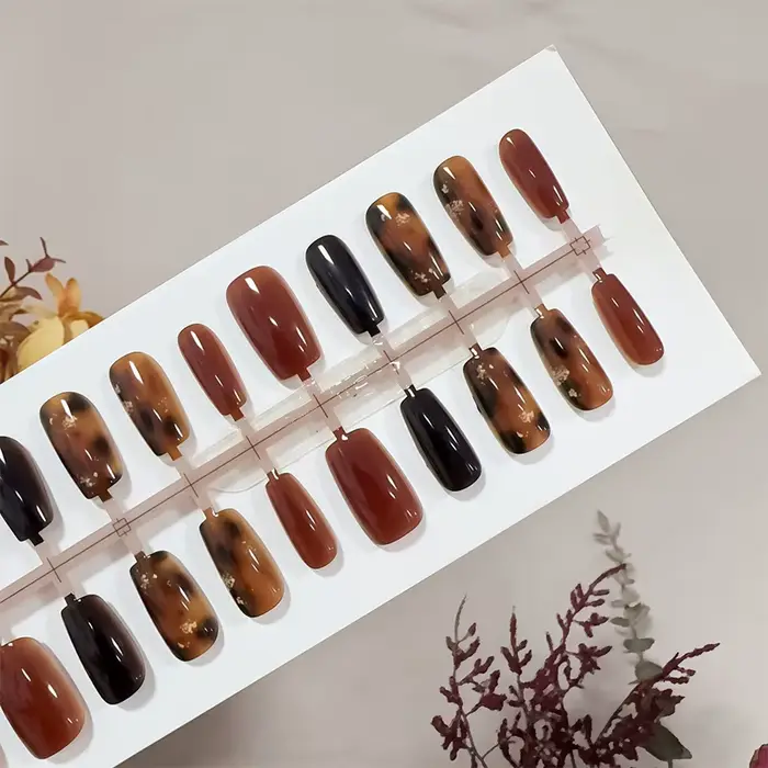 30 pièces presse sur ongles automne hiver Caramel ambre ombrage décoration portable faux