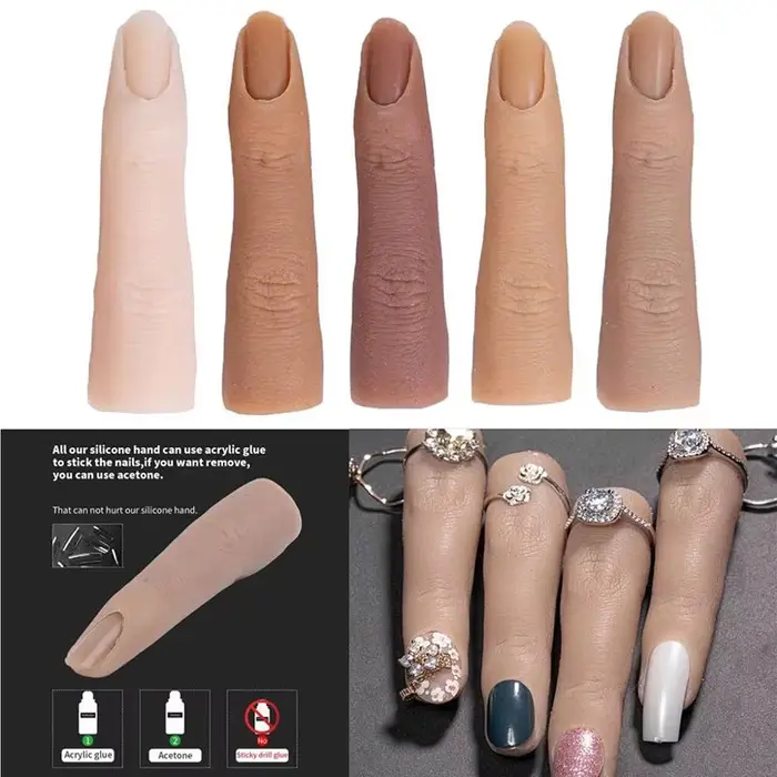 Faux Ongles en Silicone Souple pour la Pratique de Manucure