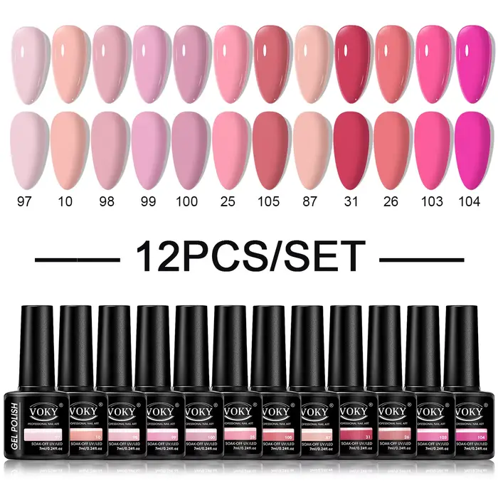VOKY 12PCS/SET Pink est un ensemble de vernis à ongles brillants, faciles à appliquer et durables, i