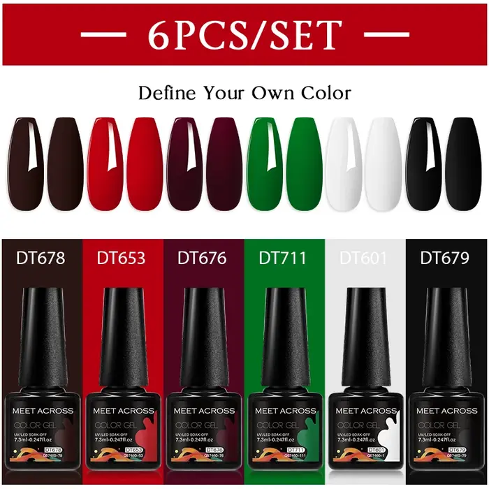 MEET ACROSS 6 pièces/ensemble 7.3ml série violet foncé Gel vernis à ongles automne Semi Permanent Nail Art UV Gel
