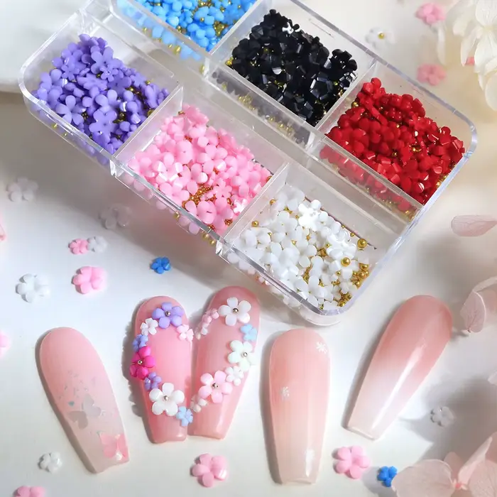 Décoration d'ongles en acrylique motif floral