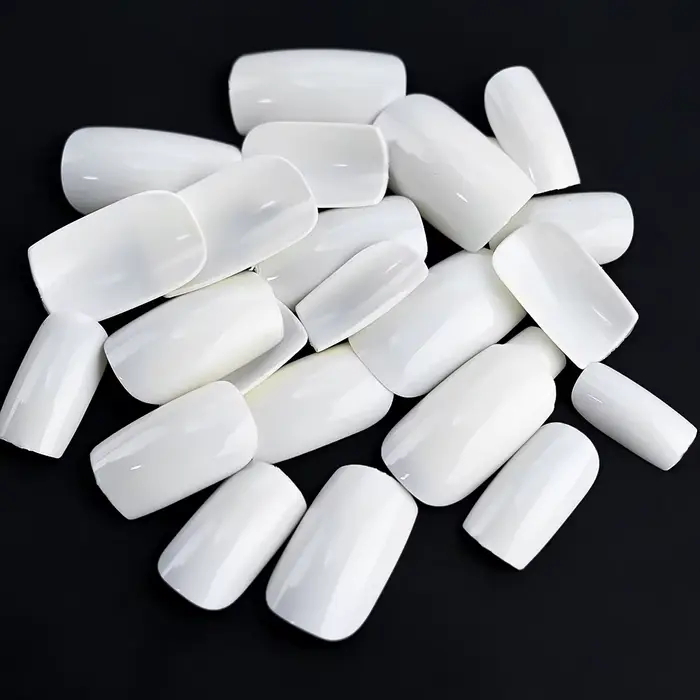100 pièces lait blanc/rose carré court rond faux ongles couverture complète acrylique