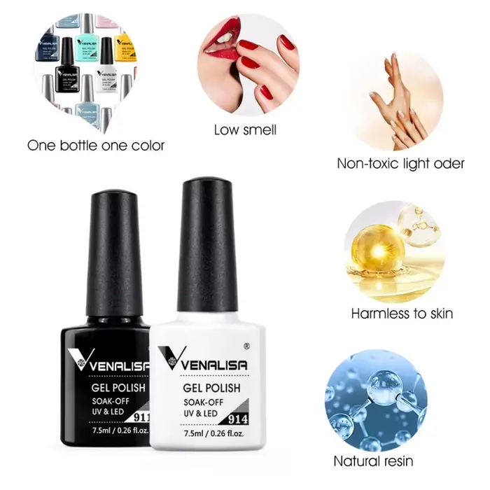 Venalisa vernis à ongles Semi Permanent Salon qualité TPO sans paillettes 7.5ml tremper UV LED