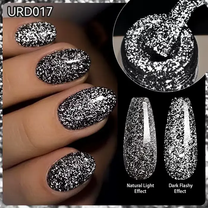 UR SUGAR 15ml réfléchissant noir paillettes vernis à ongles Flash effet scintillant Semi Permanent t
