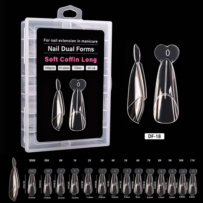 Formes à ongles françaises, système double forme, moules transparents pour extensions d'ongles, 14 t