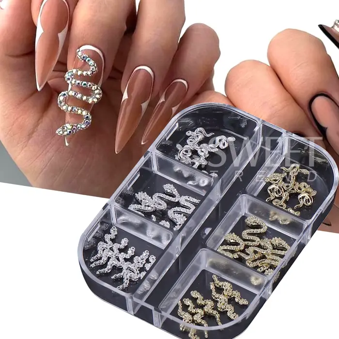 2 boîtes de strass serpent Rivet ongles accessoires Style Punk or argent métal bijoux Cool charme Halloween manucure décor pièces