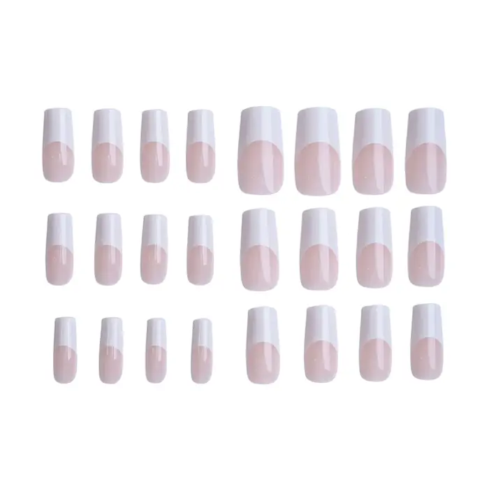 Manucure à charme Simple 24 pièces faux ongles français blancs couleur chair longueur moyenne presse carrée