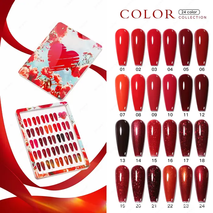 Eleanos vin rouge 24 couleurs Gel vernis avec carte de couleur 15ml