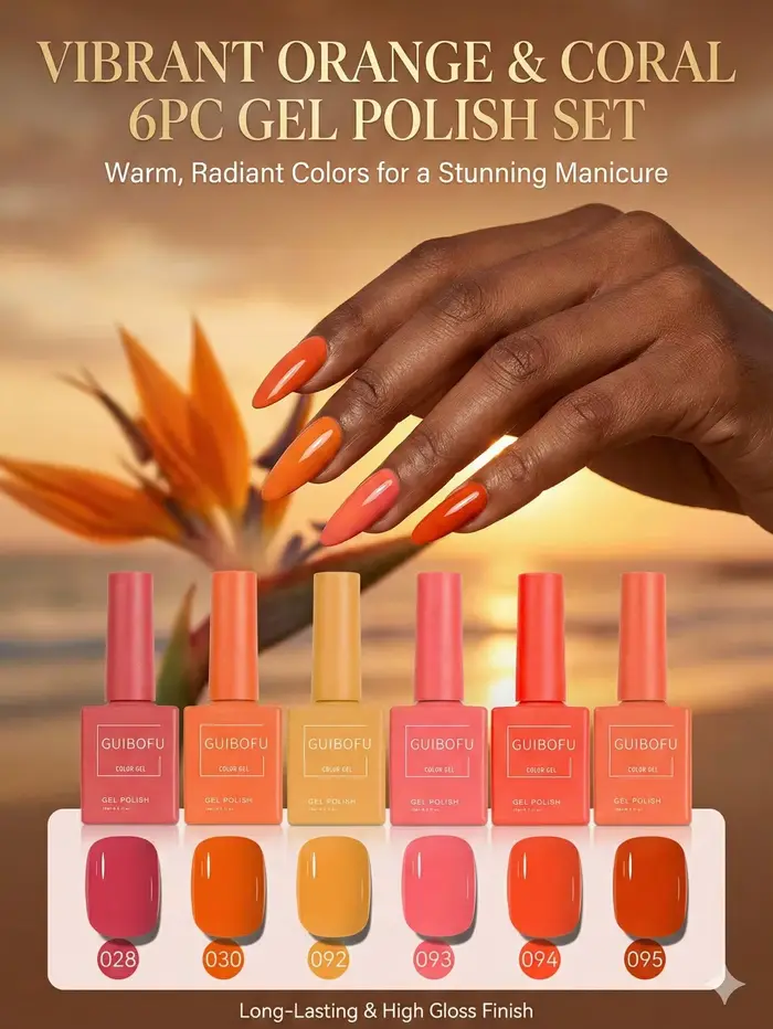 Kit de vernis à ongles gel orange 6 pièces/lot 15 ml – Couleurs citronnées et corail pour manucure d'Halloween