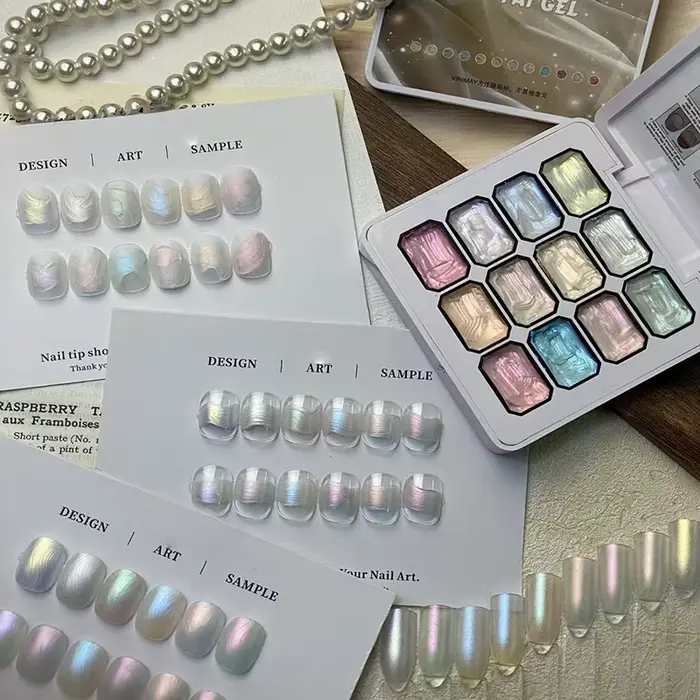 Vernis gel aurore à 12 grilles, fard à joues dégradé, gel UV adapté aux manucure française, breloque