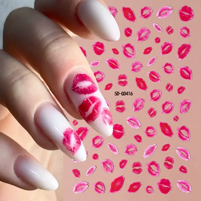 Décalcomanies autocollantes pour les ongles, stickers, lèvres rouges, amour, coeur, jour de Léon, am