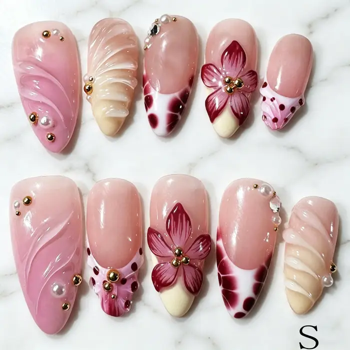 10 pièces/boîte Faux ongles en gel effet coquille ondulée
