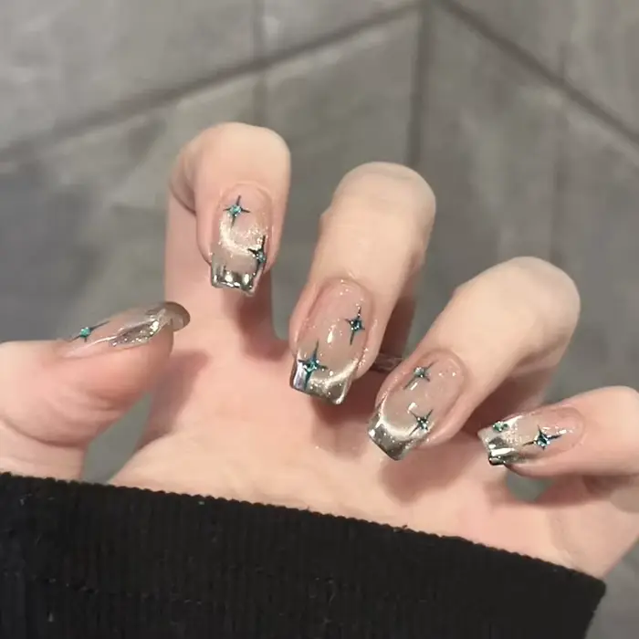 24 pièces paillettes diamant presse sur ongles Blush rose oeil de chat faux