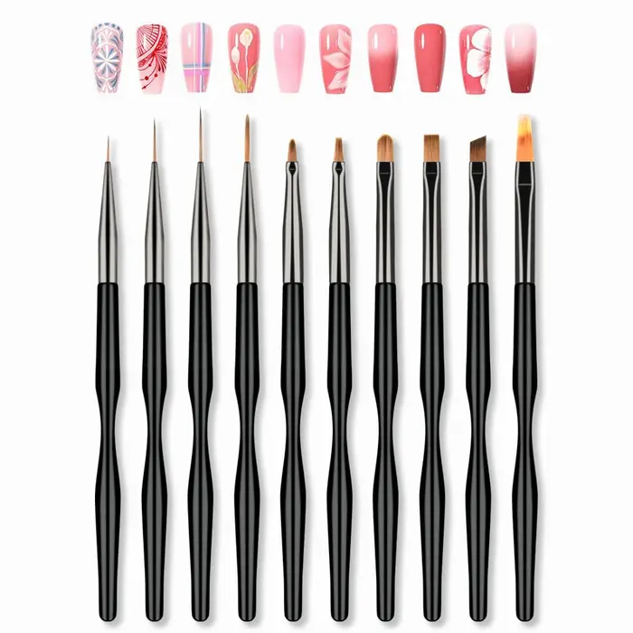 10 pièces/ensemble pinceaux pour Nail Art Liner Gel vernis lignes fleur peinture dessin stylo pour Nail Art Design bricolage ongles pointe détail outil costume