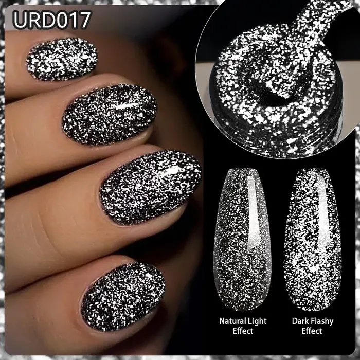 UR SUGAR 15ml réfléchissant noir paillettes vernis à ongles Flash effet scintillant Semi Permanent tremper UV Gel
