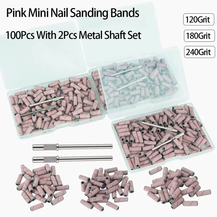 100 pièces bandes de ponçage pour perceuse à ongles avec 2 pièces jeu de mèches de mandrin, Mini pet