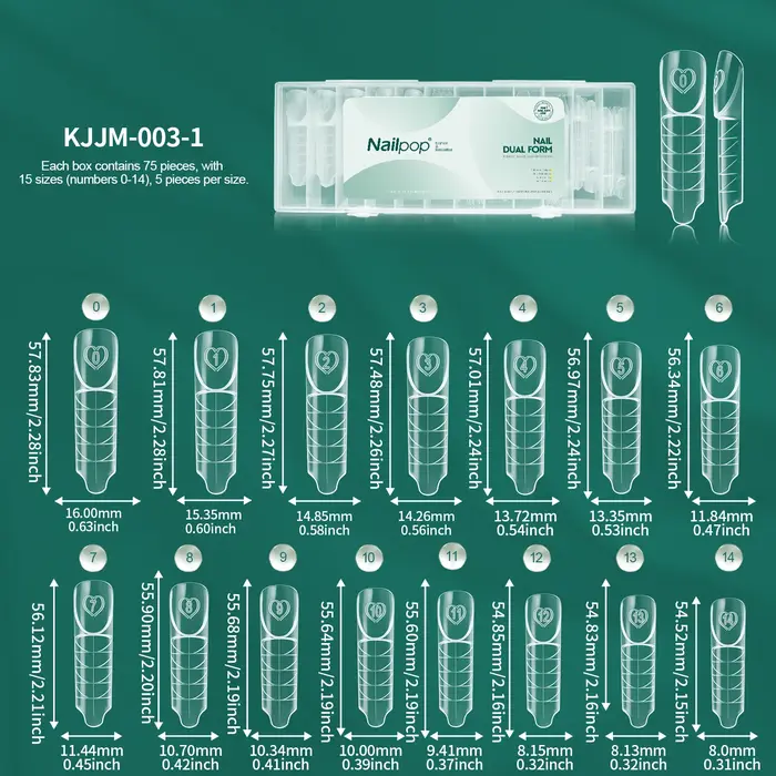 Nailpop Space Nail Dual Forms 15 Tailles Formes à ongles pour extension de gel poly Réutilisables Manucure Usage domesti