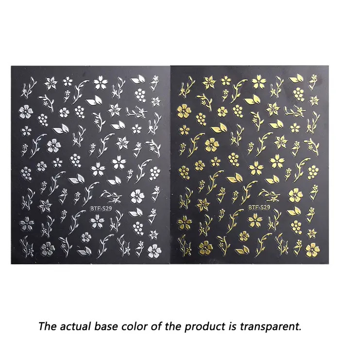 Autocollants pour ongles en forme de fleur dorée - Design feuille, finition scintillante autocollant