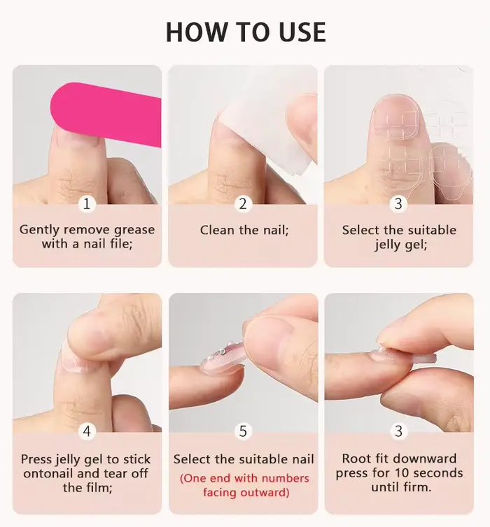 5 feuilles tampons Double face faux ongles ruban adhésif colle autocollant gelée