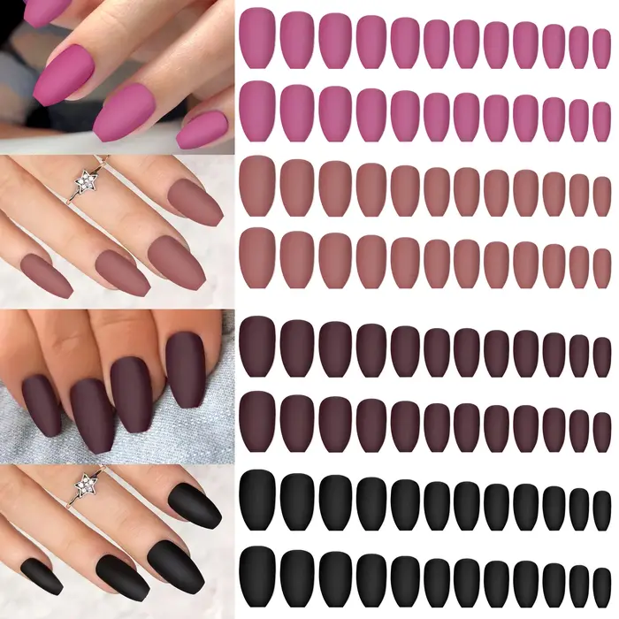 96 pièces en boîte 4 couleurs pointes d'ongles courts Ballet/Coffin/carré couverture complète mat brillant faux ongles