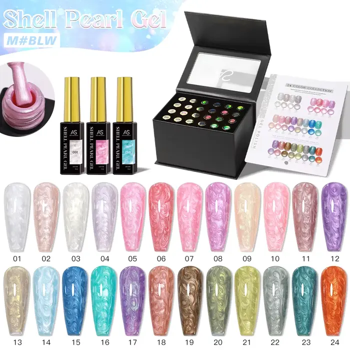 AS 8ml fil coquille Gel vernis à ongles pas ensemble 24 couleurs blanc perle