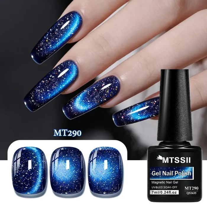 Vernis Gel Magnétique Réfléchissant Bleu Pailleté 7ml Effet Ciel Étoilé Ultra Scintillant Semi-Permanent Soak Off UV Fournitures pour Ongles