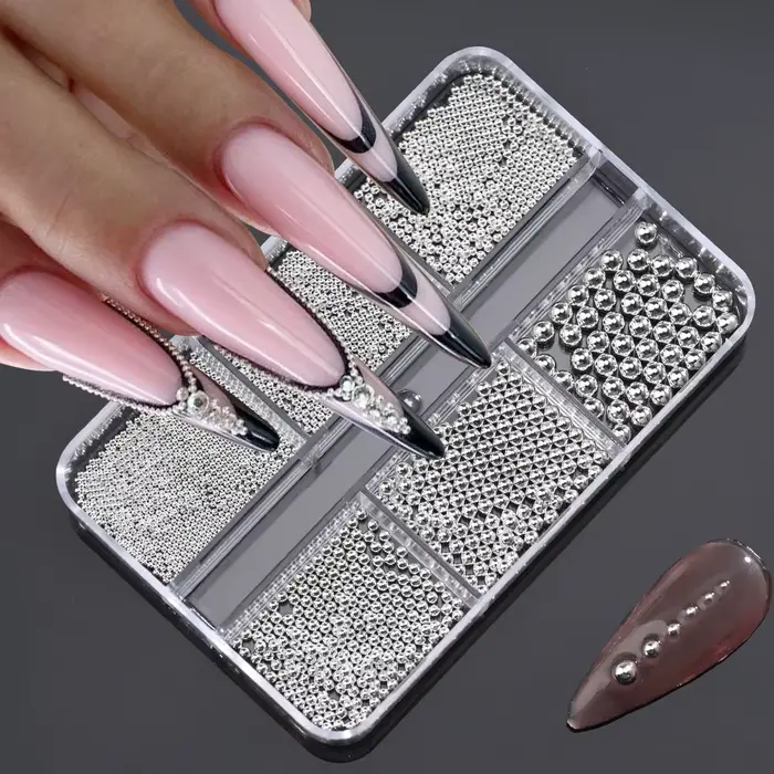 6 grilles 6 tailles de perles métalliques dorées, breloques pour Nail Art, perles de Caviar 3D pour 
