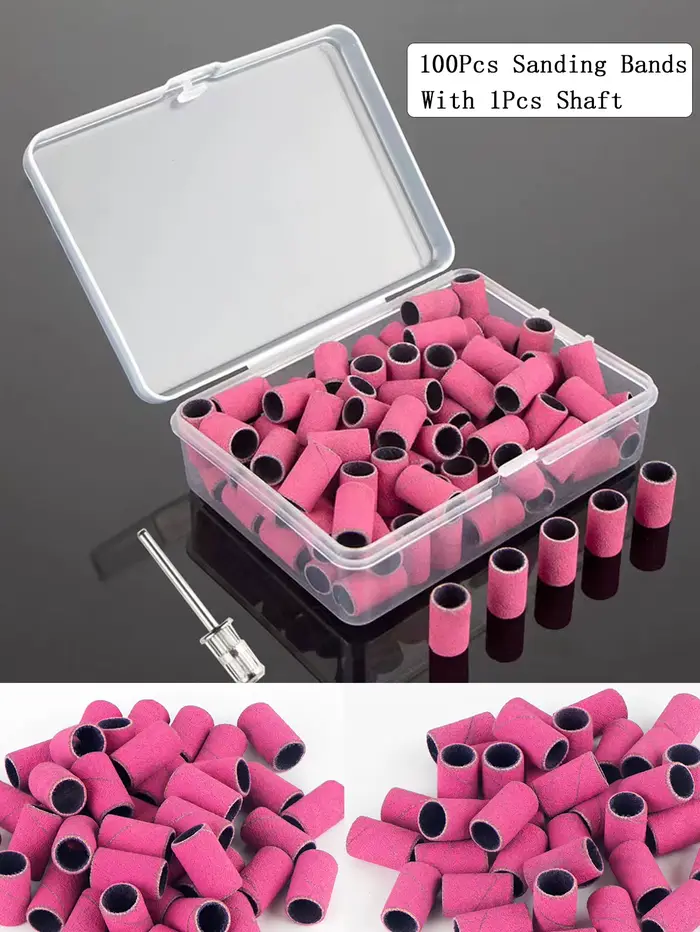 100 pièces bandes de ponçage avec 1 pièces ensemble d'arbres métalliques forets à ongles pour enleve