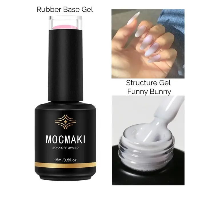 Mocmaki GEL Structure Gel Funny Bunny Rubber Base Gel Vernis à Ongles 15ML Semi-Permanent UV Soak Off Blanc Laiteux Gellak pour Manucure