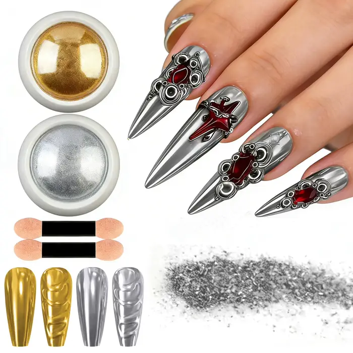 Kit de poudre à ongles effet miroir chromé