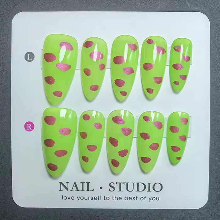 10 faux ongles en amande faits à la main, dégradé rose guava, en acrylique, brillants, pour manucure en gel, pour femmes
