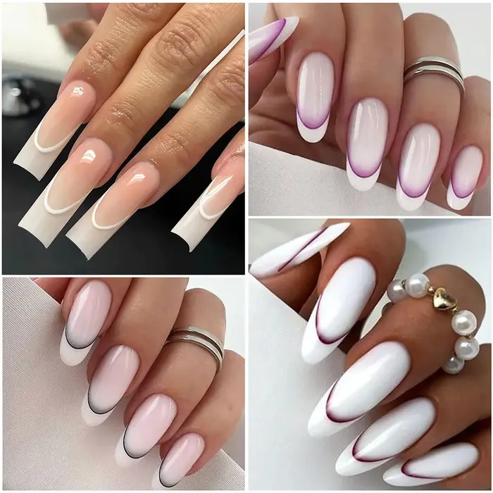 Autocollants 3D pour ongles, motifs de manucure française, dégradé, lignes florales, guides autocollants pour la décoration DIY des ongles