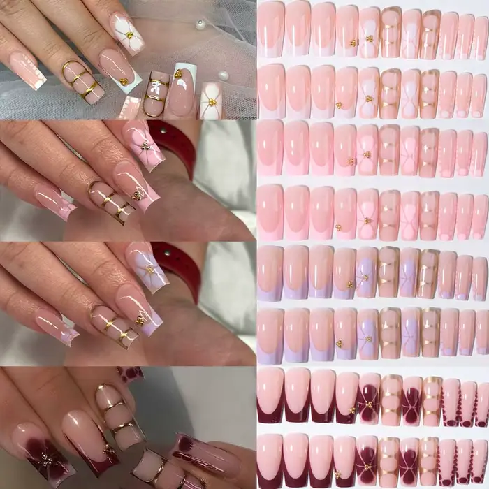 96 pièces (4 mélangées) Gelnail tridimensionnel 3D fait des ongles de fleurs avec fausse perle décor