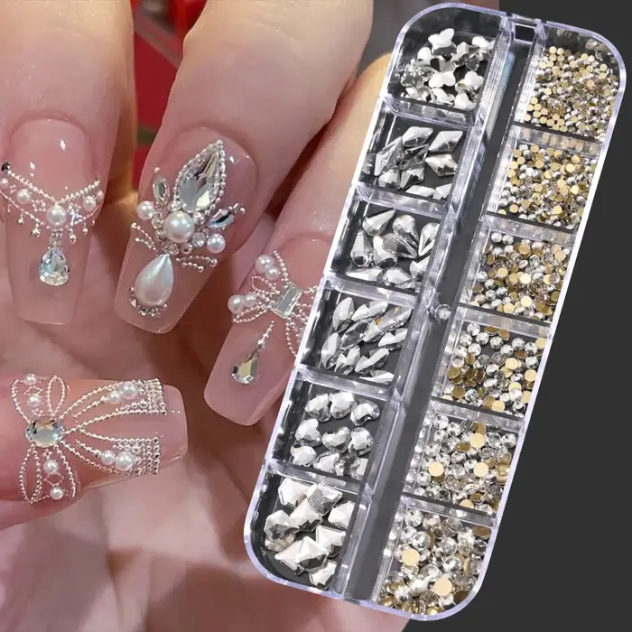 1000 pièces/boîte Champagne or diamant ongles cristal conception mixte