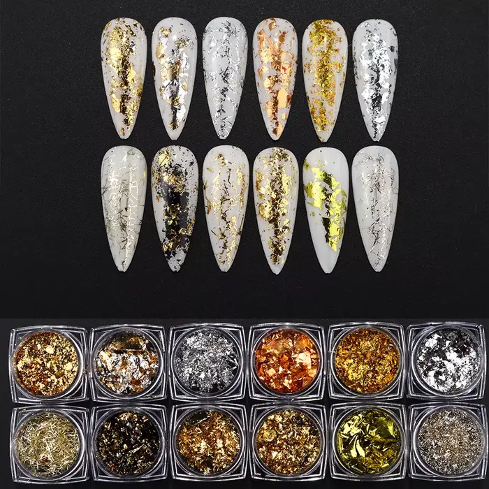 Feuilles d'or et d'argent pour ongles magnifiques