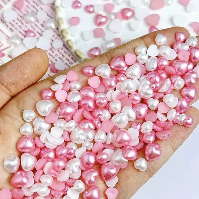 Breloques mélangées en résine 3D pour Nail Art, rose, blanc, cœur, perle de simulation, décorations