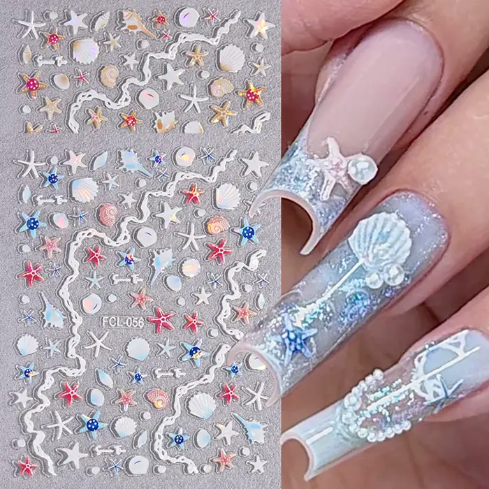 Autocollants pour ongles en forme de coquillages et d'étoiles de mer