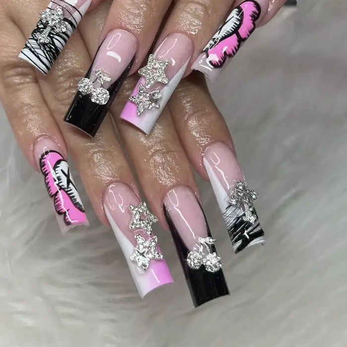 24 pièces blanc frontière française portable cercueil couleur diamant faux ongles conseils fleur con