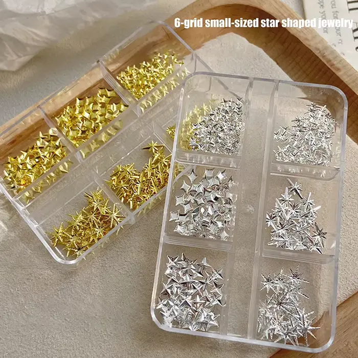 6 grilles métalliques or argent Nail Art strass décor manucure breloques Flatback Starburst pentagrammes bijou accessoires pour ongles