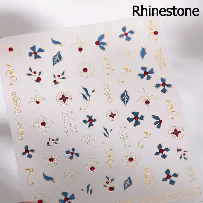 Autocollant de manucure 5D à motif bohème coloré, amour, cœur, lune, perle, cristal, strass, Nail Ar