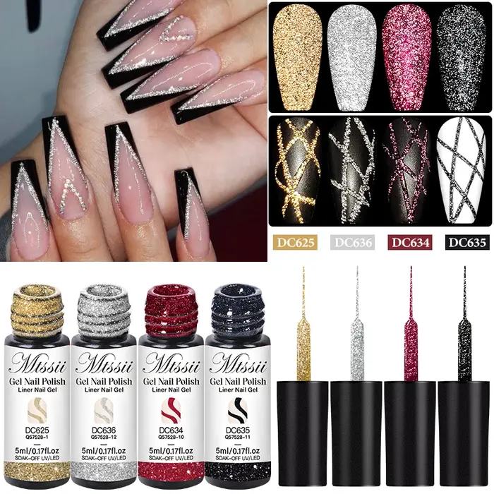 2/4/6 pièces réfléchissant paillettes Liner Gel vernis à ongles ensemble tirer ligne Graffiti peinture rayure bricolage