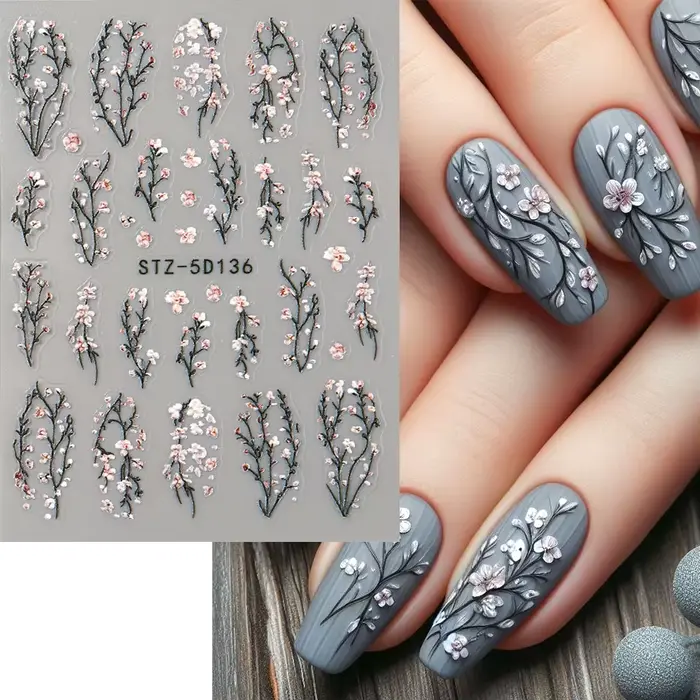 Breloques fleurs ongles autocollants Floral floraison fleur de cerisier