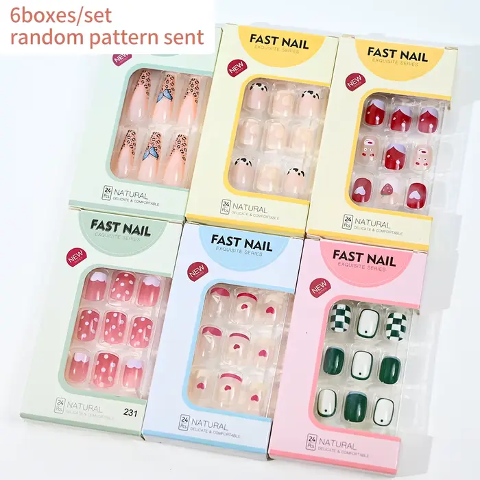 6 boîtes/ensemble court carré faux ongles amour design presse