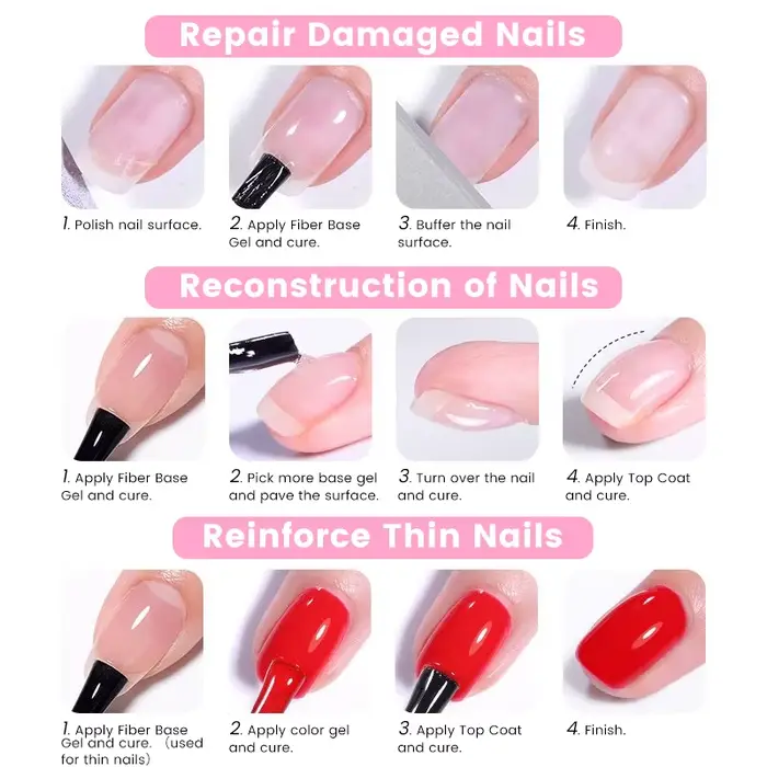 UR SUGAR 15ml Gel de base en caoutchouc fibres transparent, gel de réparation et de renforcement, gel UV LED à retirer par trempage pour ongles cassés et fragiles, manucure
